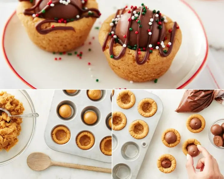 Valentinstag Desserts mit Lindor-Kugeln - Becher aus Cookie-Teig füllen