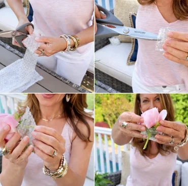 Anleitung zum Basteln mit Luftpolsterfolie als Stütze für schwimmende Blüten