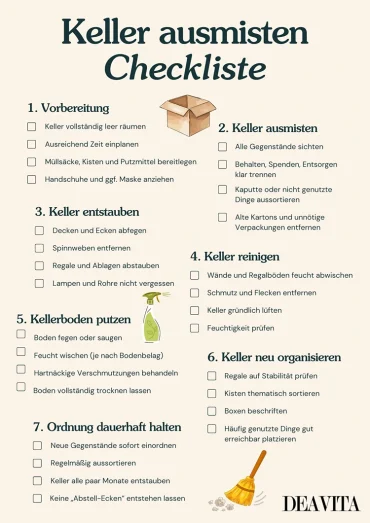 Checkliste für die Reinigung des Kellerraums
