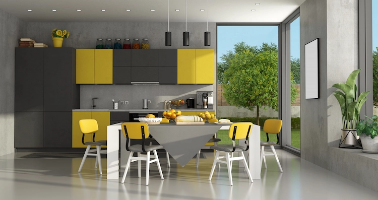 dunkelgrau und gelb als passende farbkombination für moderne küchenräume auswählen