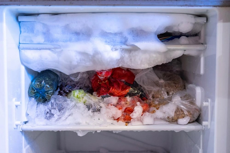 nicht essbare und tiefgefrorene lebensmittel aus dem gefrierfach entfernen und kühlschrank abtauen