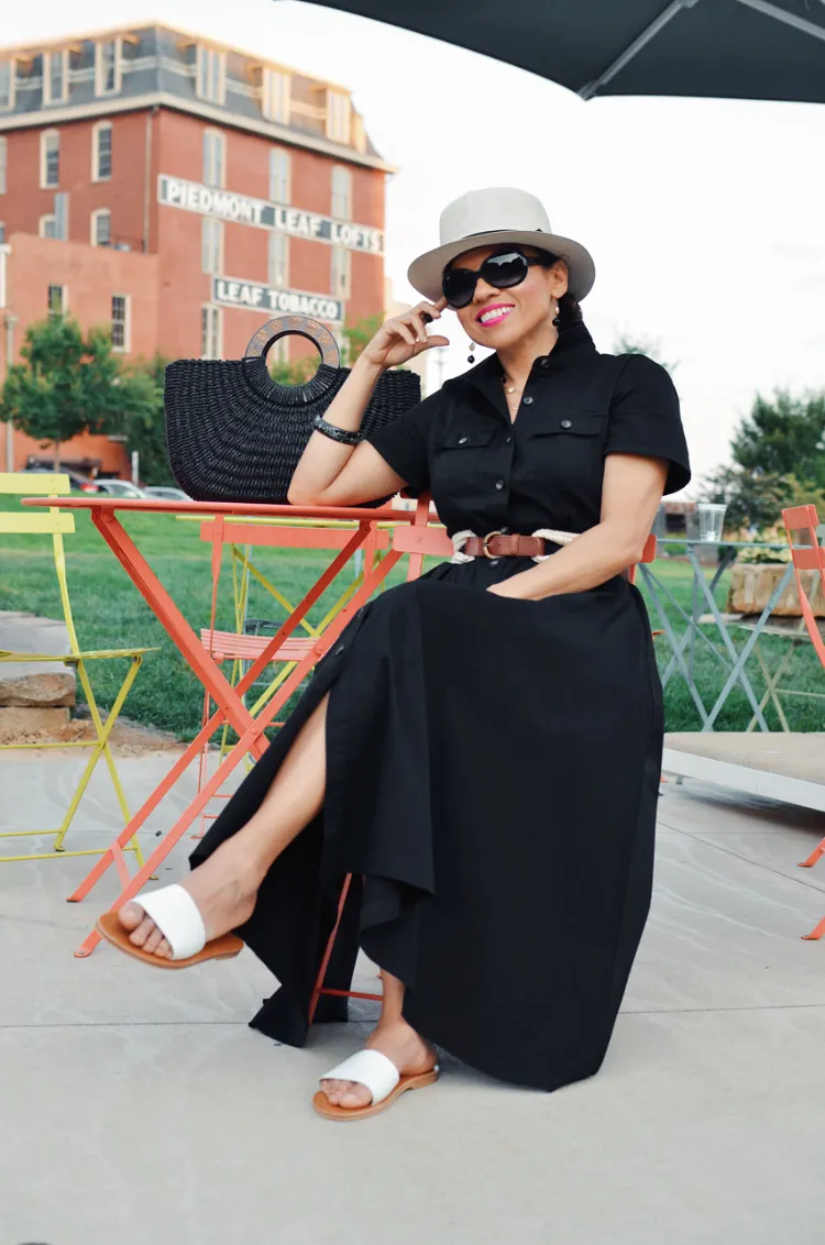 Hemdblusenkleider kombinieren schwarze Maxikleider für Frauen ab 50