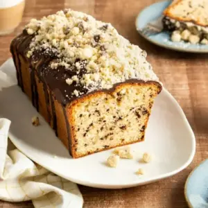 Stracciatella Kuchen mit Schokoglasur aus der Kastenform