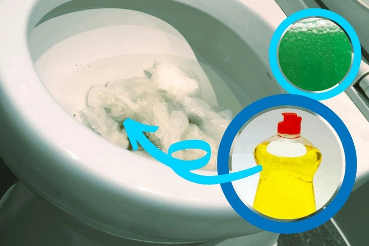 Verstopfte Toilette mit Geschirrspülmittel behandeln