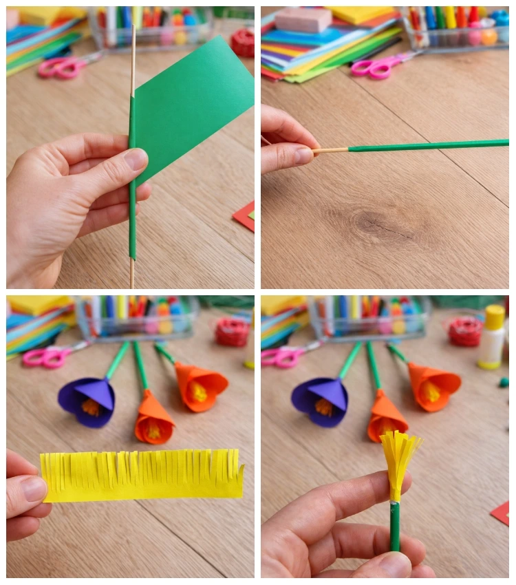 krokusse basteln kindergarten einfache bastelidee