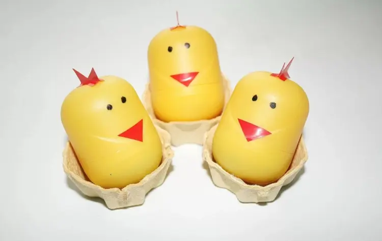 upcycling ideen für Ü eier küken als deko für ostern basteln