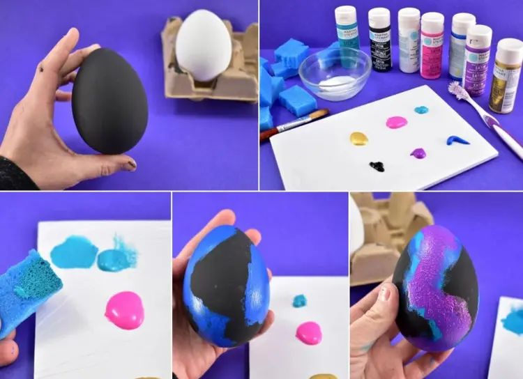 Ostereier mit Acrylfarben bemalen - Anleitung für Tupfer mit Schwamm