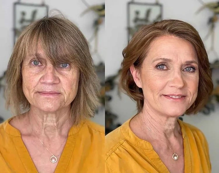 Honigfarbene, hellbraune Haarfarbe für 60-jährige Frauen