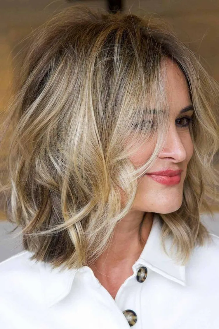 Choppy bob with center parting for women over 50
