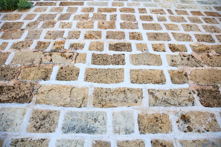 Pflastersteine verfugen gegen Unkraut mit Fugenmörtel aus Zement