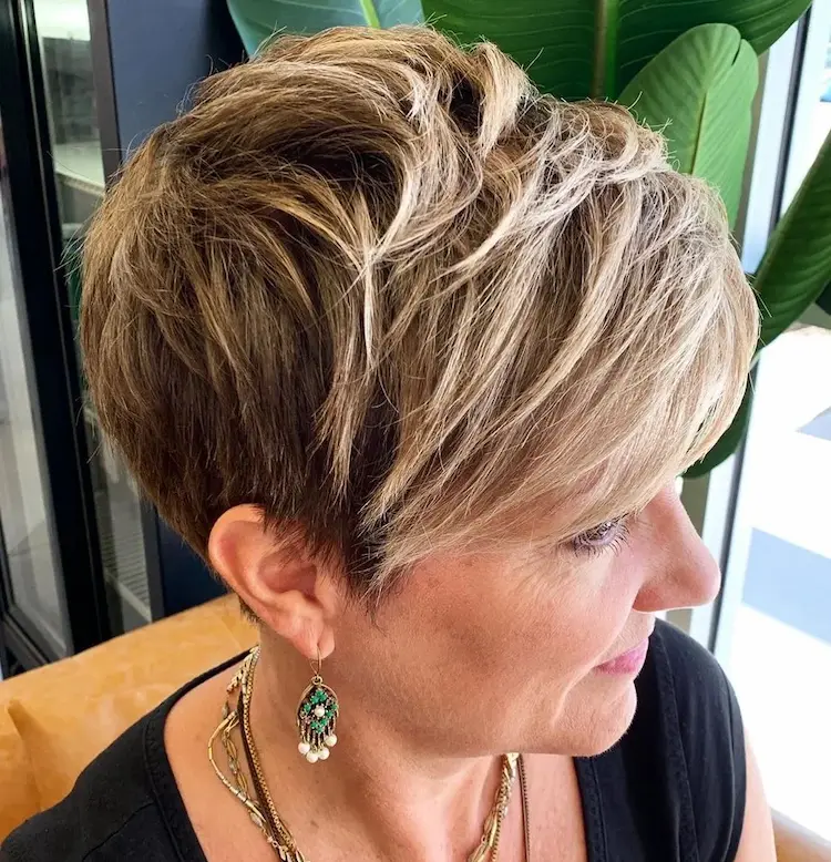 Stylish pixie with highlights for women over 50