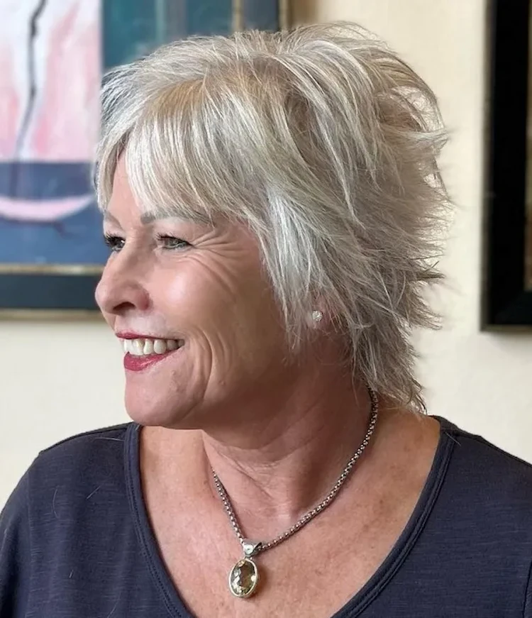 Shaggy silver for women over 50 with thinning hair