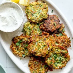 Zucchini-Puffer mit Feta und selbstgemachter Tzatziki Soße griechisch kochen