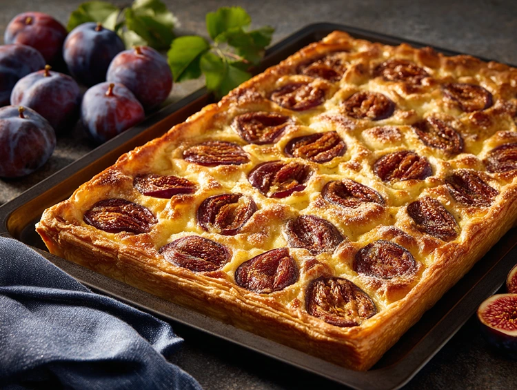 Blätterteig-Kuchen vom Blech mit Pflaumen oder Zwetschgen