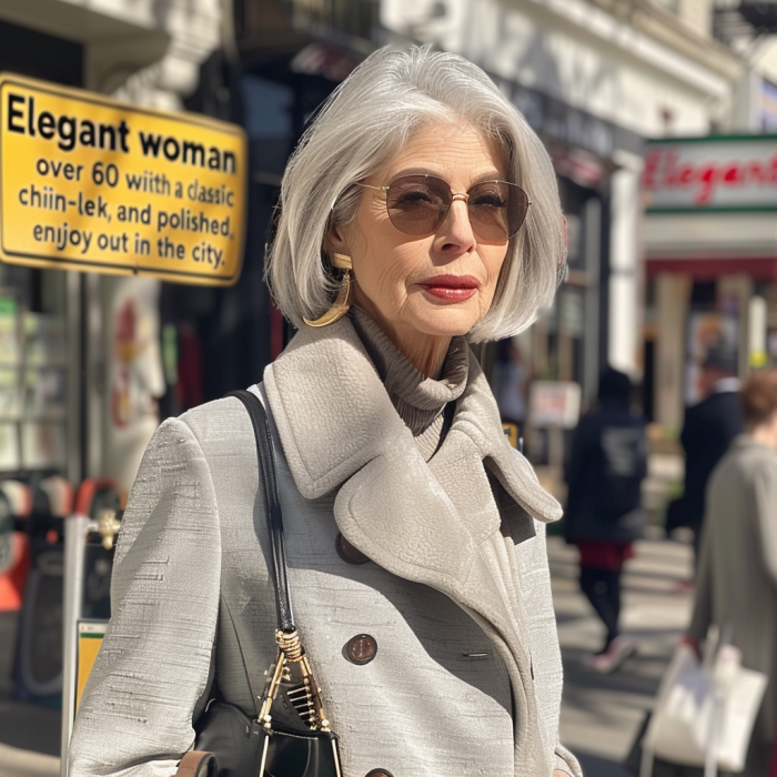 elegant woman over 60 with a classic chin length bo