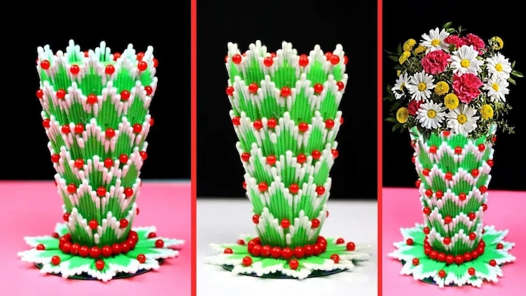 elegante vase mit q tips verzieren