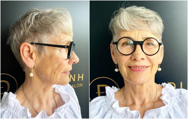 Frisuren ab 70 mit Brille frech und verjüngend Pixie Cut