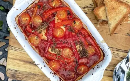 Griechischer Feta Auflauf mit Tomaten Paprika und Kräutern