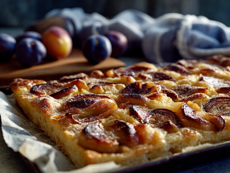Pflaumenkuchen mit Blätterteig mit Schmand statt Pudding