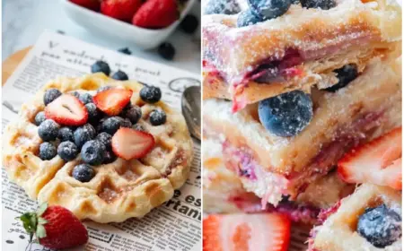 Waffeln aus Blätterteig süß gefüllt Erdbeeren Heidelbeeren