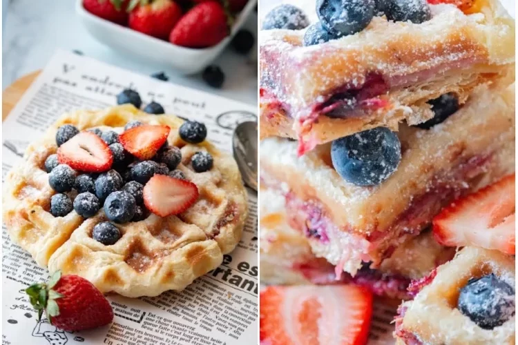 Waffeln aus Blätterteig süß gefüllt Erdbeeren Heidelbeeren