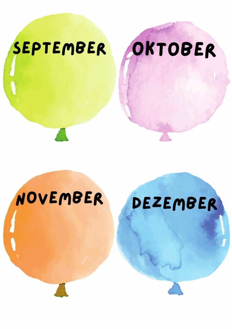 Ballons für September, Oktober, November und Dezember