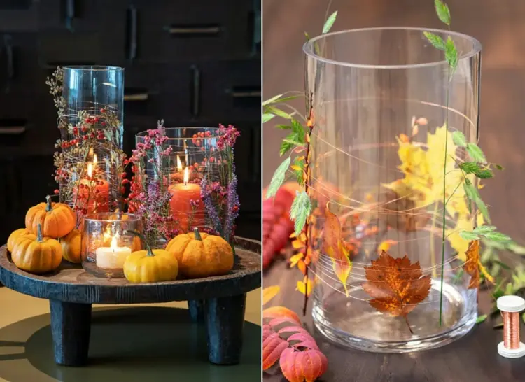 Bastelideen für den Herbst für Erwachsene - Moderne Vasen mit Blättern gestalten