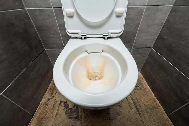 bei ansammlungen von urinstein und kalkablagerungen vergilbte toilettenbrille reinigen müssen