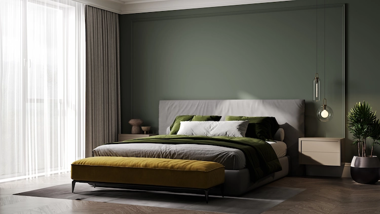 elegant ein schlafzimmer in grüntönen gestalten und angenehme atmosphäre im raum schaffen
