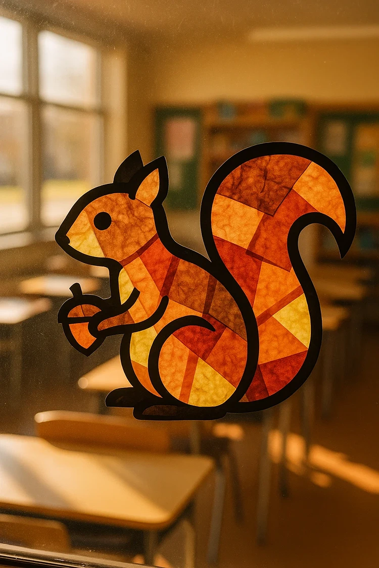 fensterbilder herbst grundschule eichhörnchen transparentpapier