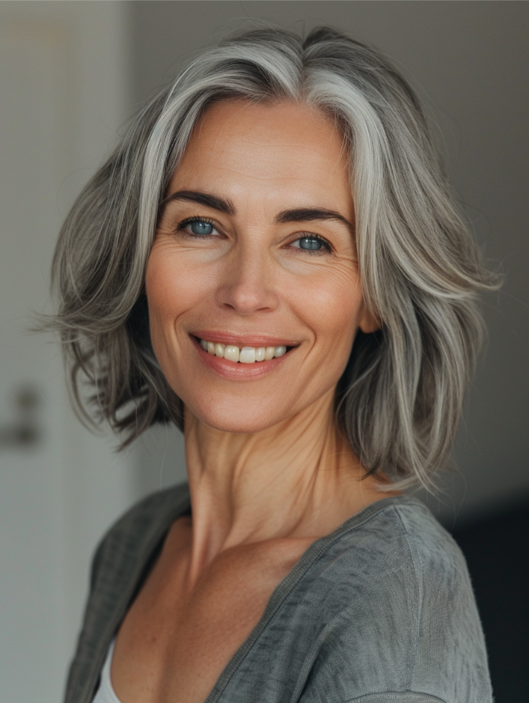 gestufte bob frisuren für ältere frauen, die jünger machen silver layered bob