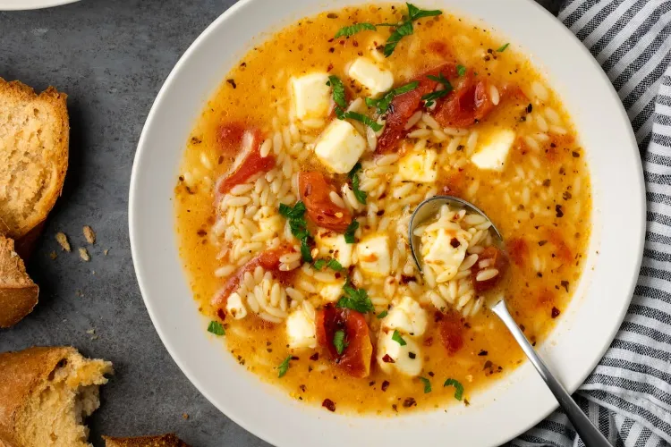 griechische tomaten feta suppe mit orzo leichte suppen rezepte abendessen