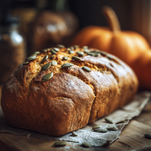 kürbisbrot mit kürbiskernen und kürbissen