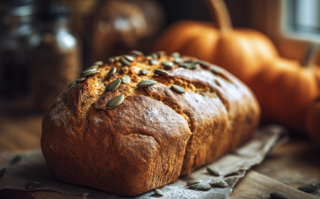 kürbisbrot mit kürbiskernen und kürbissen