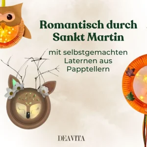 Laterne aus Pappteller basteln - Eule, Reh oder mit Blättern
