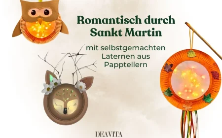 Laterne aus Pappteller basteln - Eule, Reh oder mit Blättern