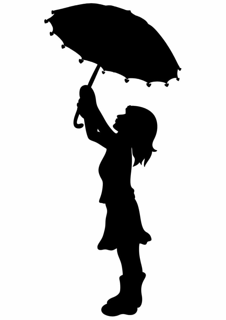 Mädchen mit Regenschirm und Stiefeln als Silhouette für die Gestaltung von Fenstern