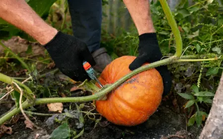 mit passendem schneidewerkzeug wie gartenschere jeden reifen kürbis ernten