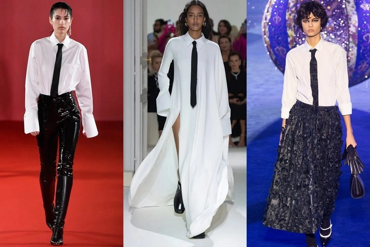 Neue Herbstmode 2023 für Damen - Schwarz-weiße Outfits mit Krawatte