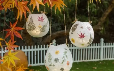 Pappmaché Laternen mit gepressten Blumen dekorieren als Deko für den Garten