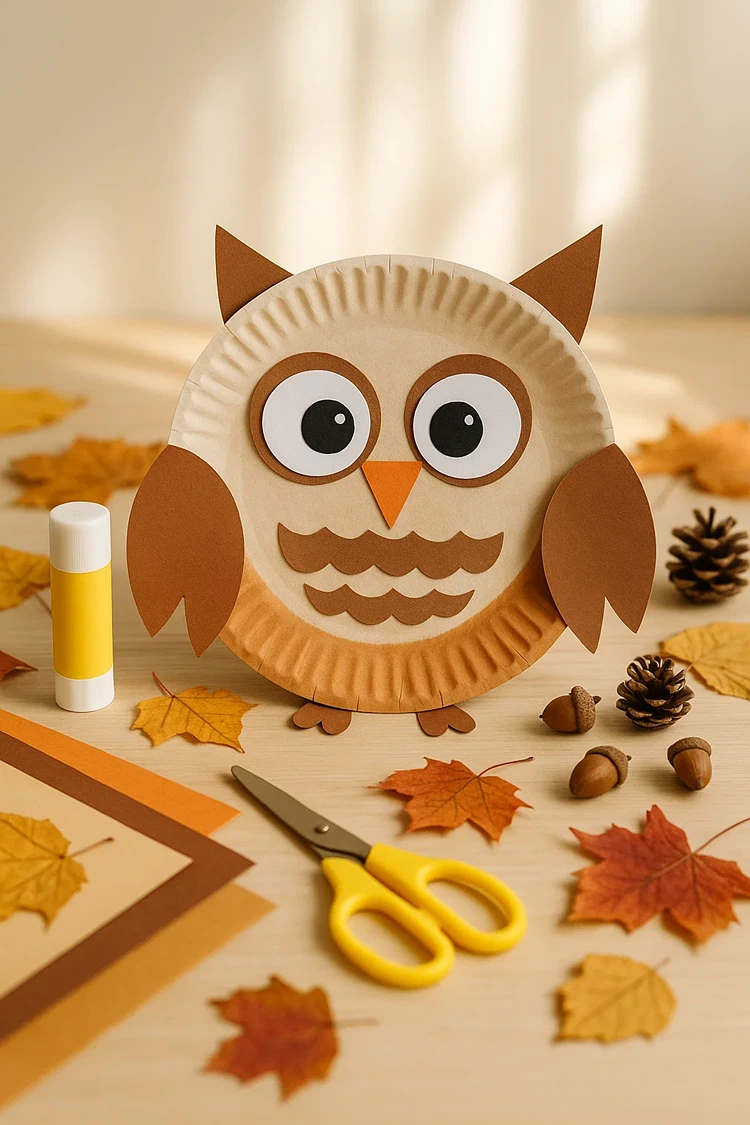 pappteller herbst basteln eule