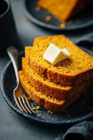 scheiben kürbisbrot mit butter serviert