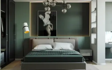 verschiedene nuancen der grünen farbe für wandgestaltung und einrichtung des schlafzimmers verwenden