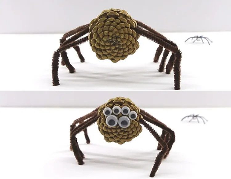 Einfache Anleitung für Tannenzapfen-Spinnen