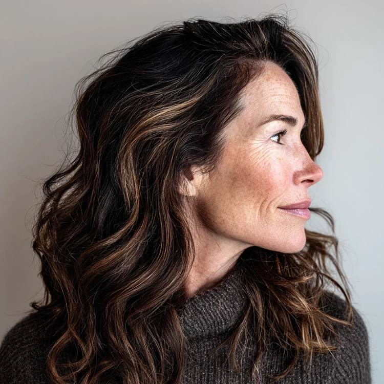 espresso haarfarbe lange wellige haare ab 50