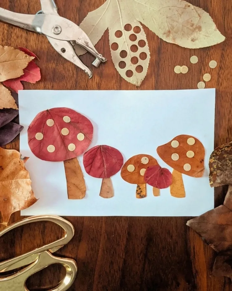 Pilze aus Blättern basteln Collage