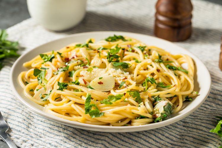 homemade pasta aglio e olio dinner