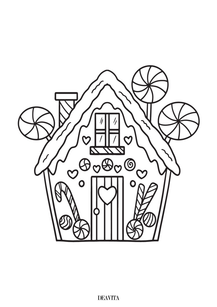 süßes lebkuchenhaus mit glasur bild zum ausmalen