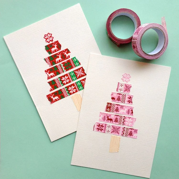 weihnachtskarte gestalten mit buntem klebeband