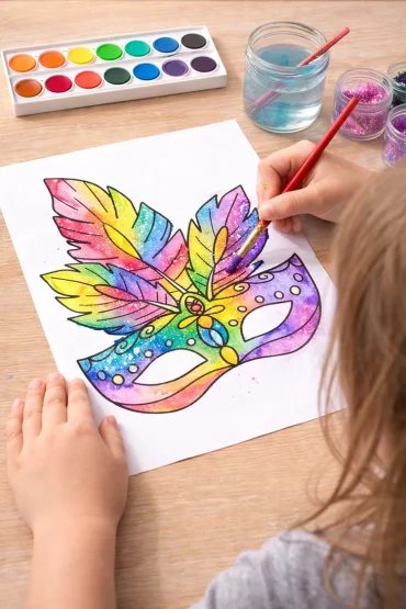 Eine bunte Faschingsmaske mit Wasserfarben gestalten